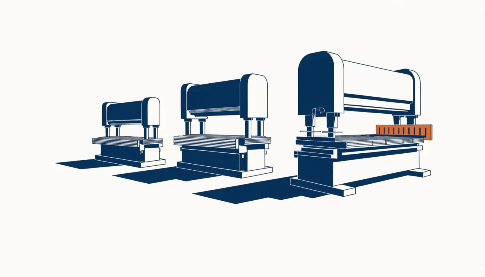 Illustration isométrique : Gamme Bull CoastOne : des presses plieuses servo-électriques de 100 à 250 tonnes