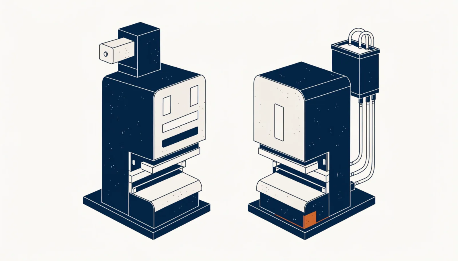 Illustration isométrique : Presse Plieuse Électrique : Comprendre les 3 Technologies du Marché